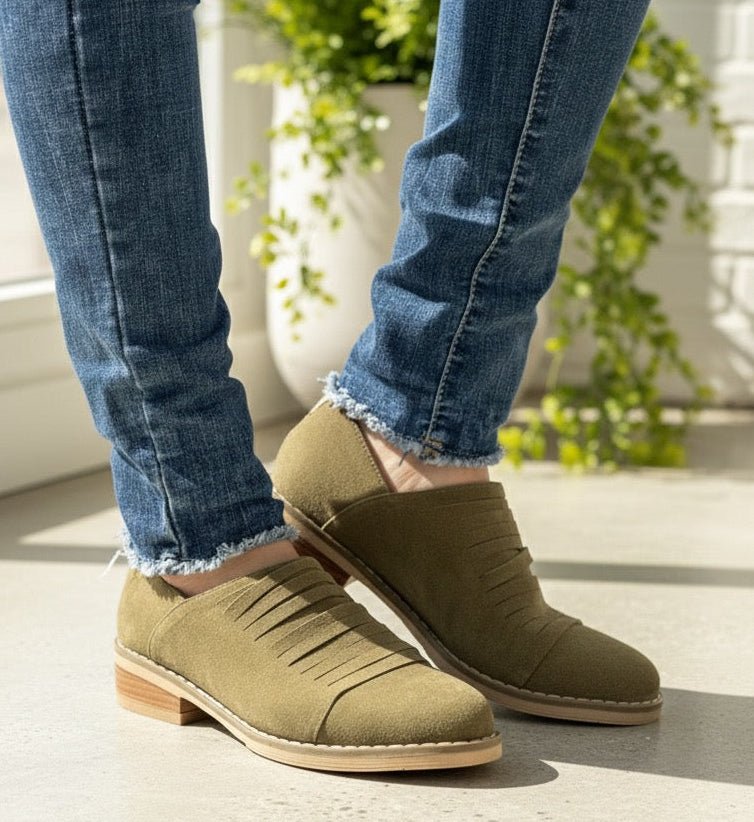 Maite Verde Musgo – Cuero Nobuk de cuero - Zapatos mujer | DgraciaShoes