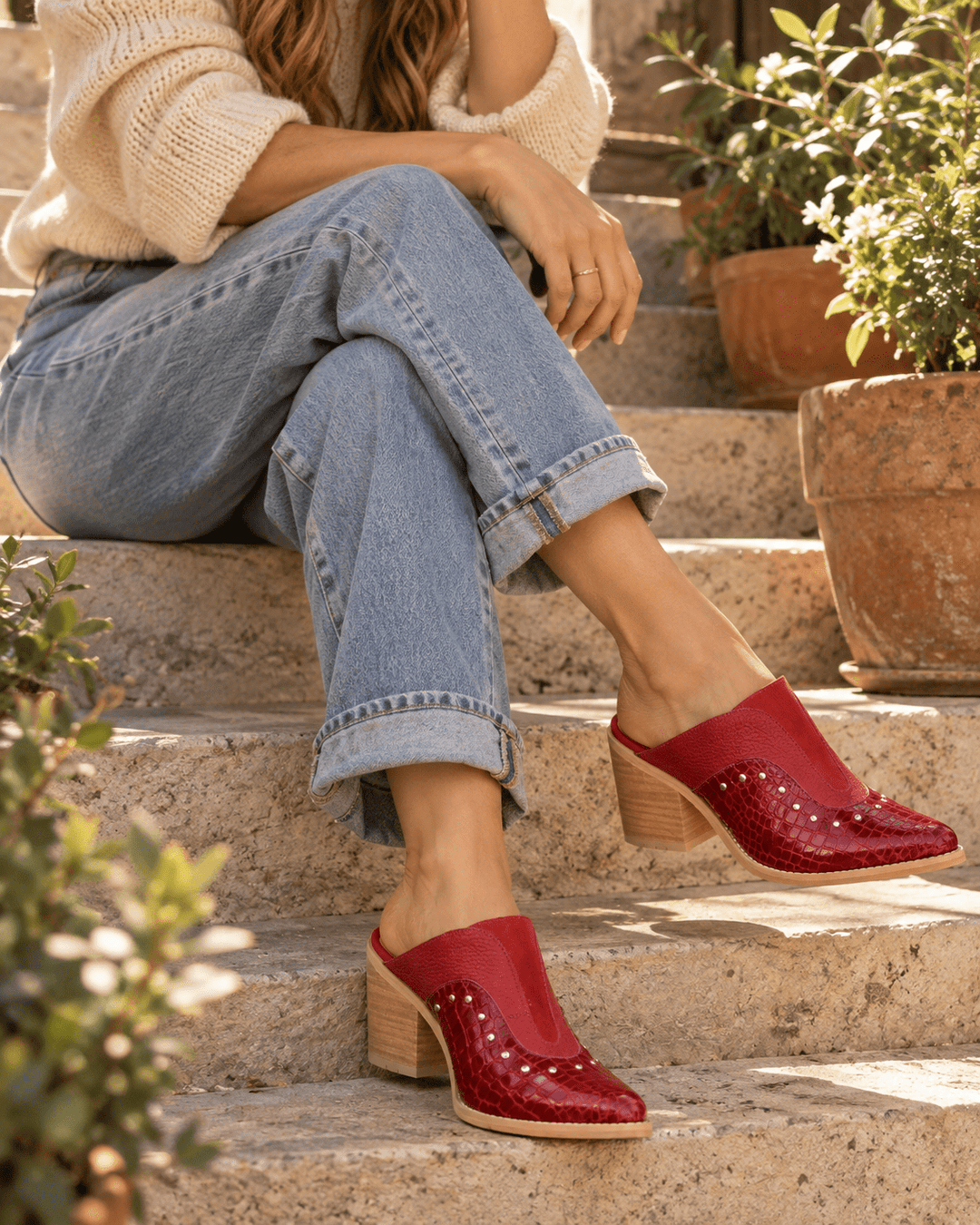 Puntilla Fernanda Rojo de cuero - Zapatos mujer | DgraciaShoes