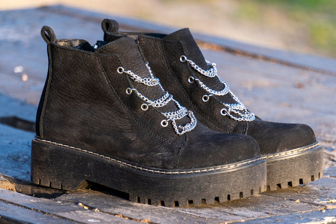 Rapsodia Negro Cadenas de cuero - Zapatos mujer | DgraciaShoes
