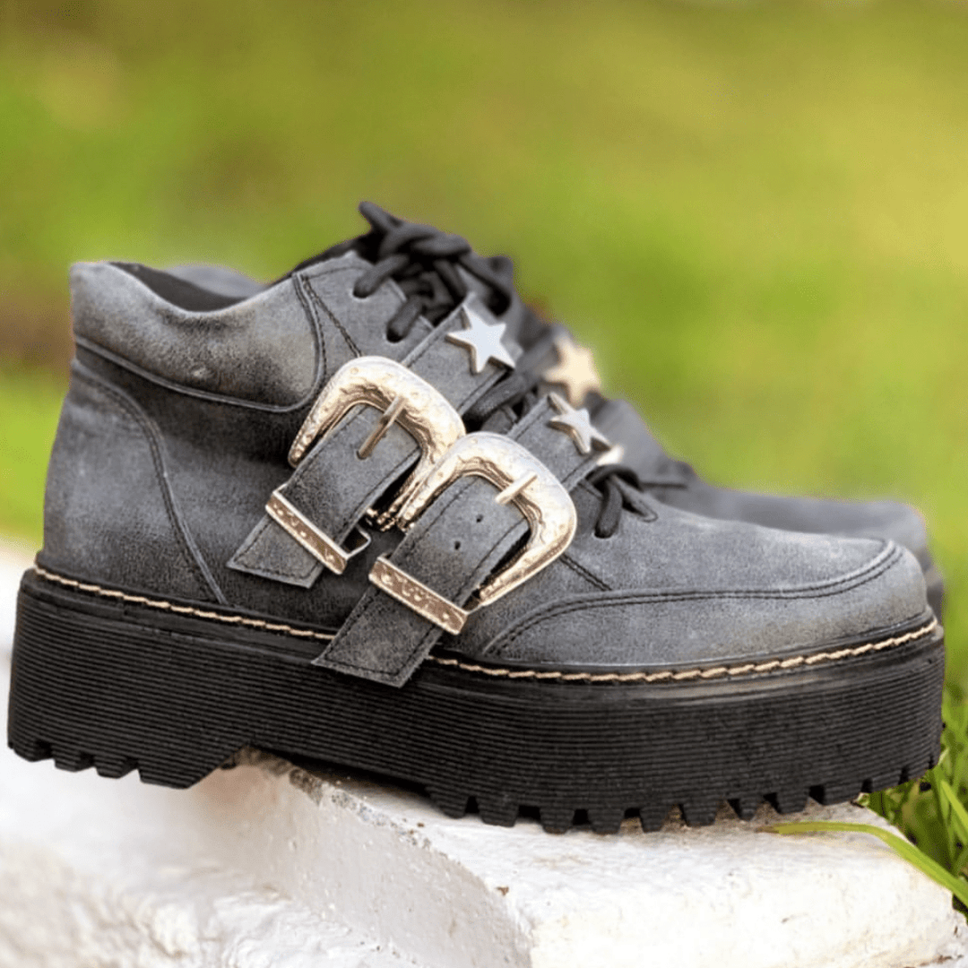 Borcego grafito Estrellas de cuero - Zapatos mujer | DgraciaShoes