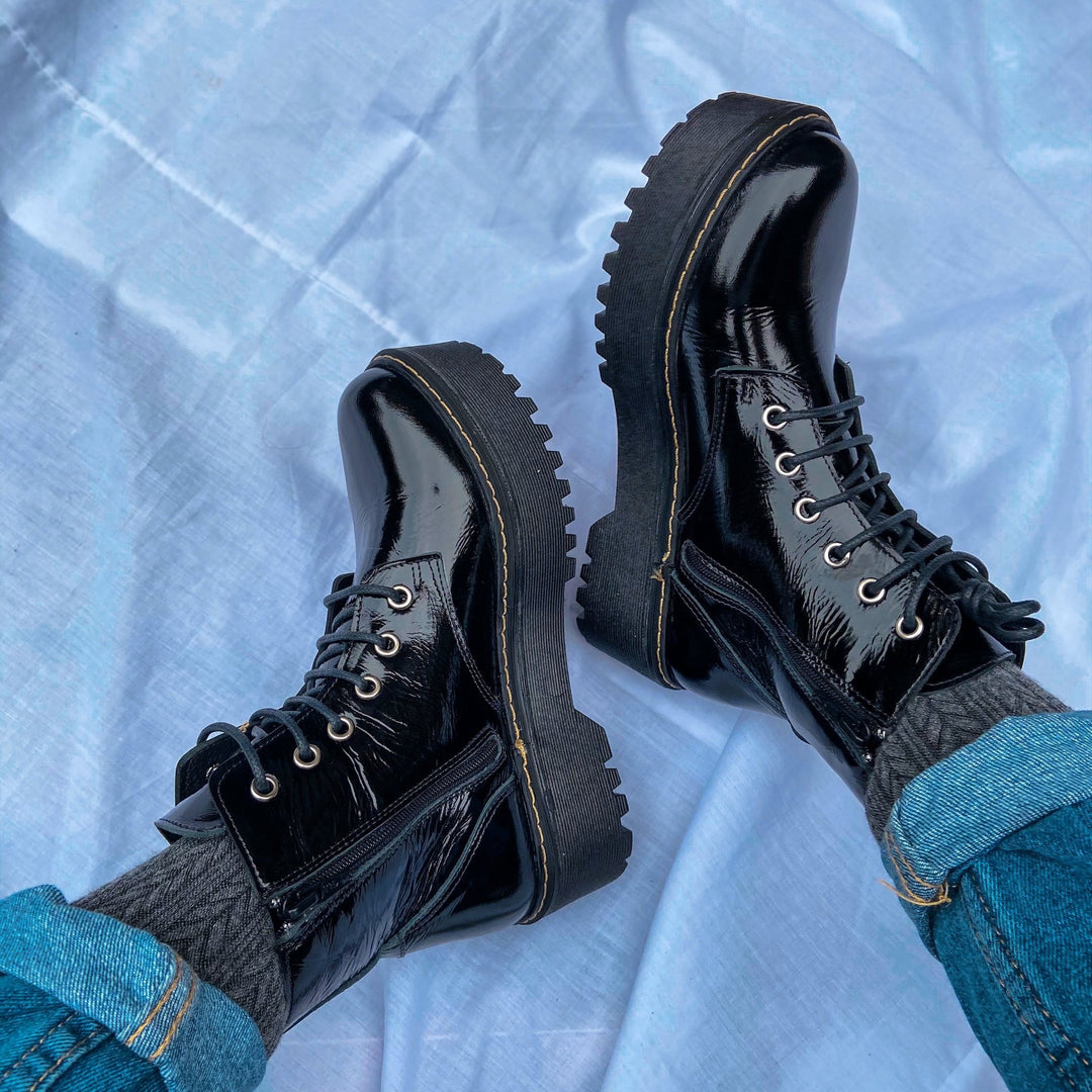 Bototo negro richato de cuero - Zapatos mujer | DgraciaShoes