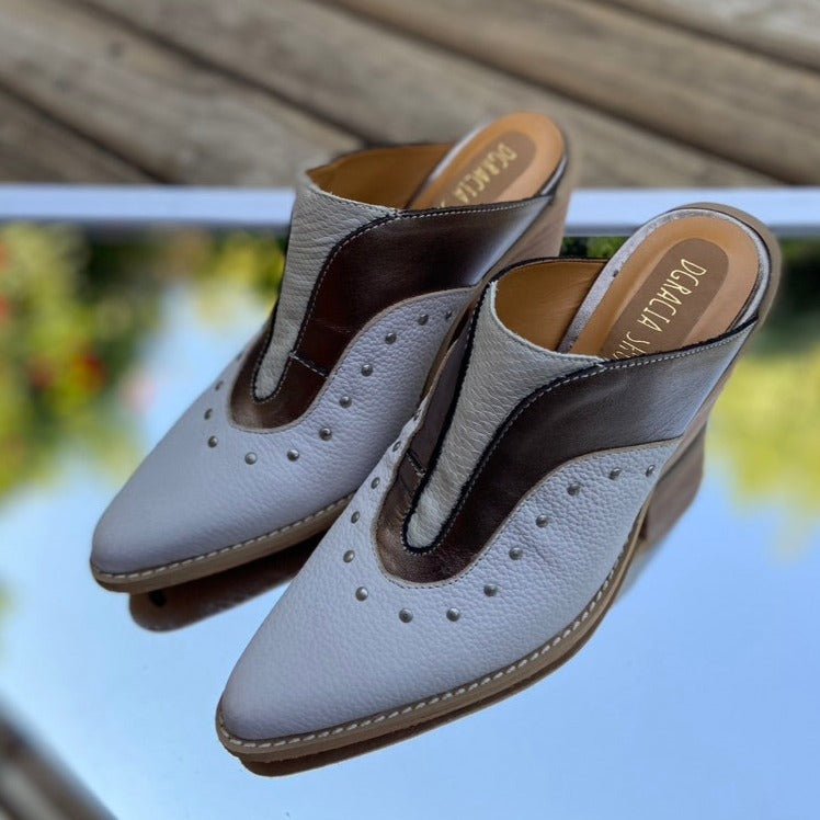 Puntilla Fernanda Blanco plata de cuero - Zapatos mujer | DgraciaShoes