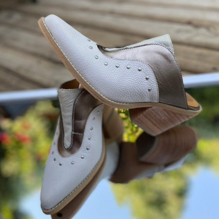 Puntilla Fernanda Blanco plata de cuero - Zapatos mujer | DgraciaShoes