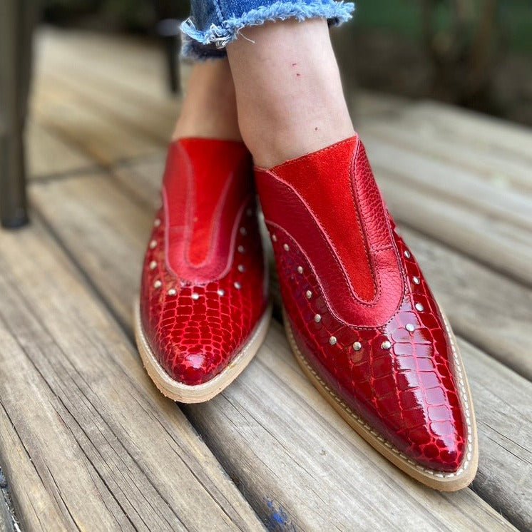 Puntilla Fernanda Rojo de cuero - Zapatos mujer | DgraciaShoes
