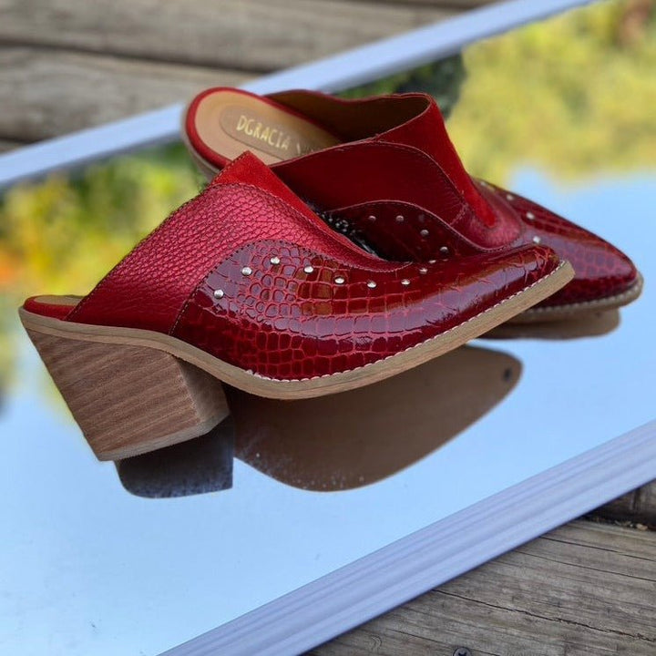 Puntilla Fernanda Rojo de cuero - Zapatos mujer | DgraciaShoes