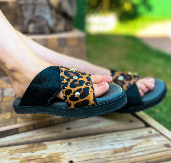 Sandalia Black Leopard de cuero - Zapatos mujer | DgraciaShoes